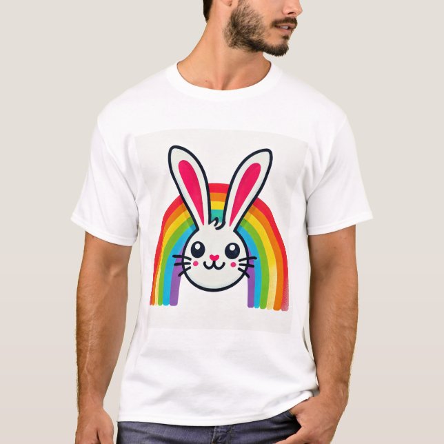 T-shirt lapin de pâques avec arc en ciel (Devant)