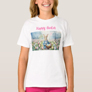 T-shirt Lapin de Pâques dans une prairie de tulipes
