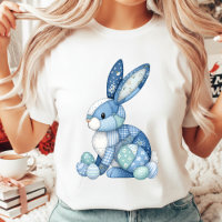 Lapin de Pâques en patchwork bleu à carreaux flora