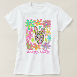 T-shirt Lapin de Pâques Fleurs Doodle Drôle