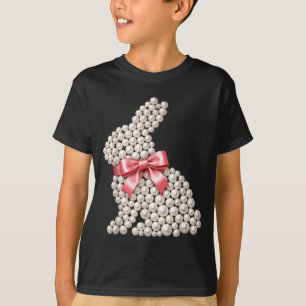 T-shirt Lapin de Pâques Heureux Coquette Perles Printemps