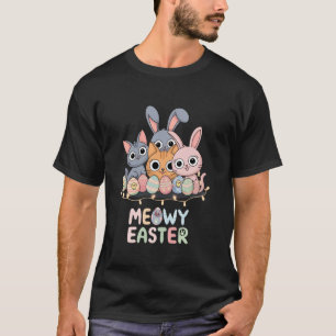 T-shirt Lapin de Pâques Meowy Chats Joyeux Printemps Anima