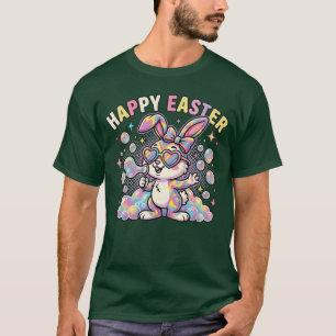 T-shirt Lapin de Pâques mignon et heureux avec des vibrati