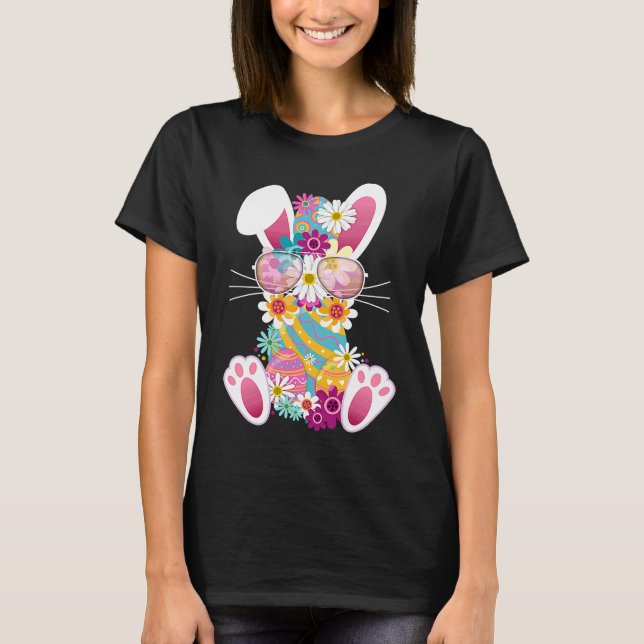 T-shirt Lapin de Pâques Mignon Teint les Œufs Marguerites  (Devant)