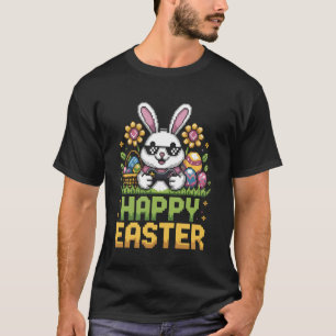 T-shirt Lapin de Pâques Pixel Art Joueur Manette de Vidéo