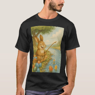T-shirt Lapin de Pâques riant pêche des œufs de Pâques col