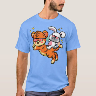 T-shirt Lapin De Pâques Sur Le Tigre Kawaii Oeuf De Pâques