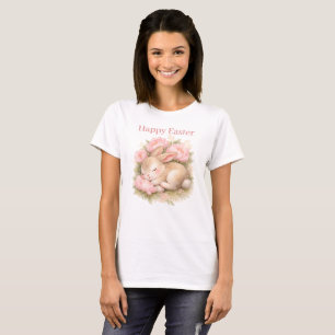T-shirt Lapin de Pâques vintage rose blush aquarelle