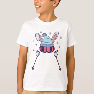 T-shirt Lapin de ski avec lunettes et bonnet de ski Hiver 