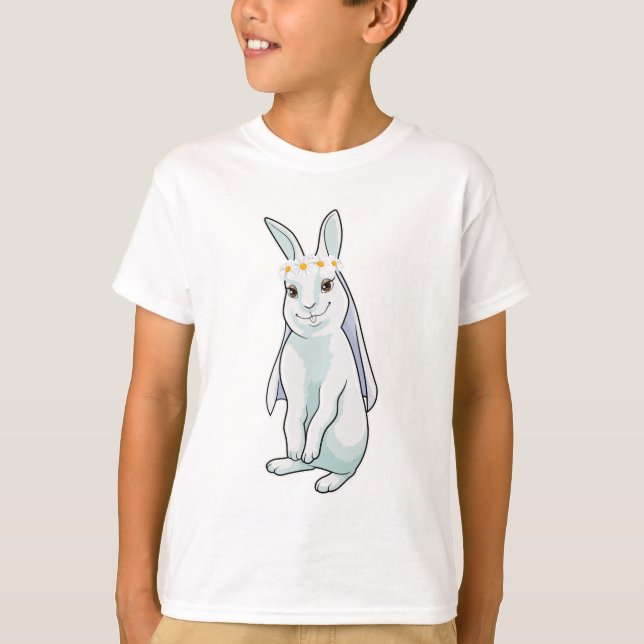 T-shirt Lapin en mariée avec couronne de fleurs (Devant)