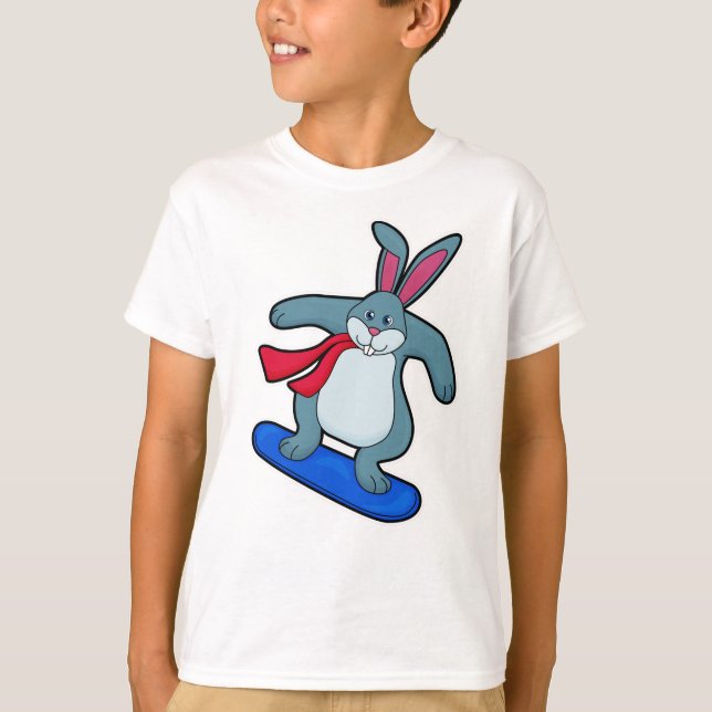 T-shirt Lapin en Snowboard avec Snowboard & Scarf (Devant)