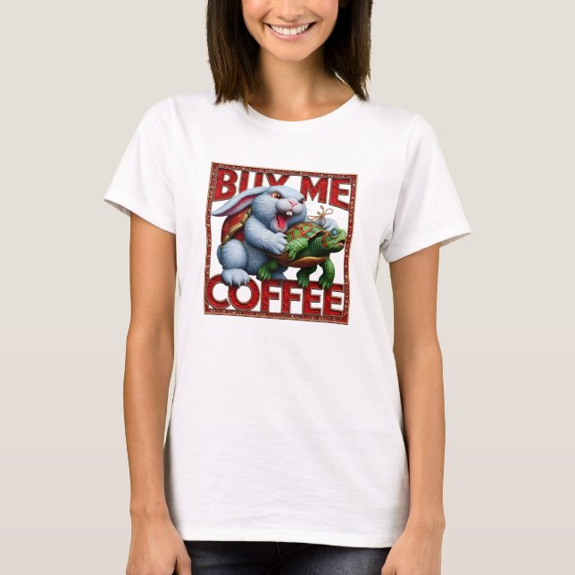 T-shirt Lapin et tortue : Acheter Un Café (Devant)