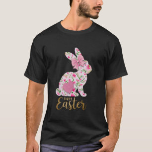 T-shirt Lapin Floral Joyeuses Pâques Arc Cœur Femmes Enfan