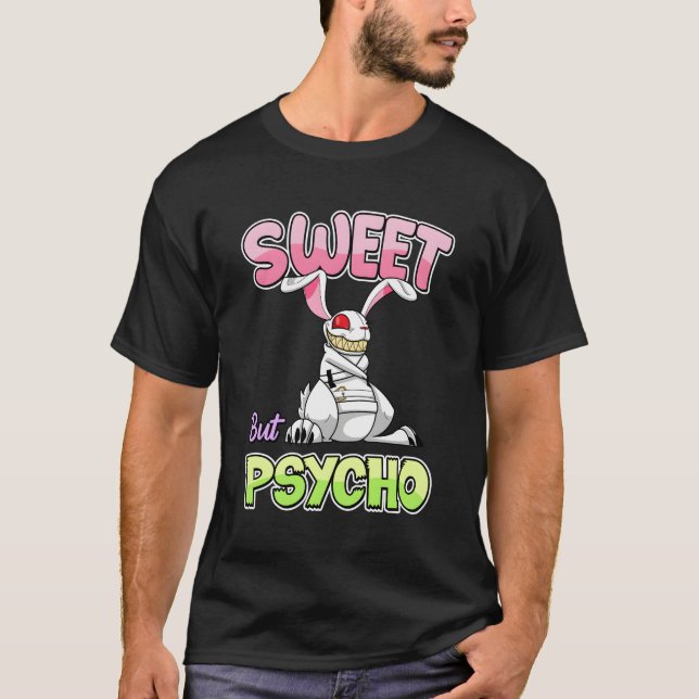 T-shirt Lapin Gothique Déplaisant, Doux Mais Psycho Lapin (Devant)