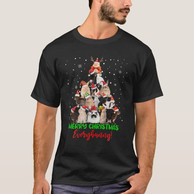 T-shirt Lapin Lapin Arbre de Noël Joyeux Noël Partout (Devant)