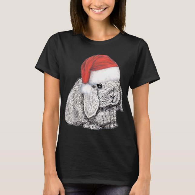 T-shirt Lapin Lapin Gagné Lop Nain Au Père Noël Christ (Devant)