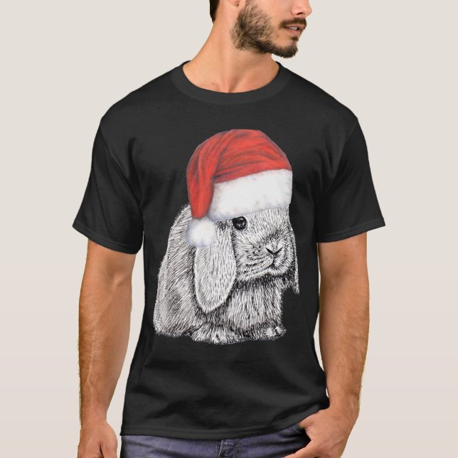 T-shirt Lapin Lapin Gagné Lop Nain Au Père Noël Christ (Devant)