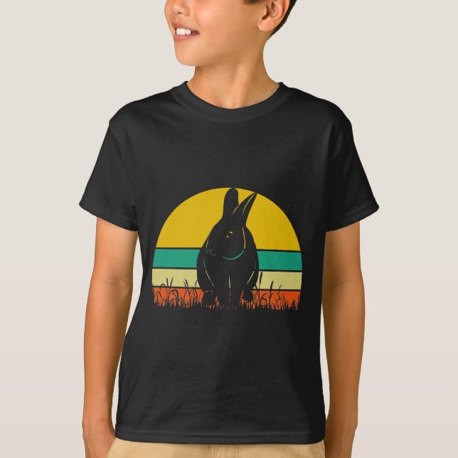 T-shirt Lapin-Lapin-Herbe-Retro-Couché de soleil (Devant)