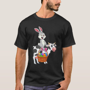 T-shirt Lapin Mignon à Cheval sur une Vache Joyeuses Pâque