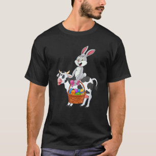 T-shirt Lapin Mignon à Cheval sur une Vache Joyeuses Pâque