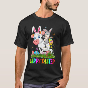 T-shirt Lapin Mignon à Cheval sur une Vache Œuf de Pâques 