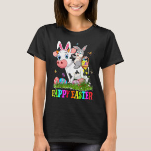 T-shirt Lapin Mignon à Cheval sur une Vache Œuf de Pâques 