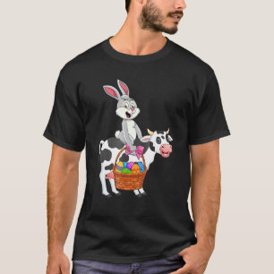 T-shirt Lapin Mignon Chevauchant Vache Joyeuses Pâques Vac