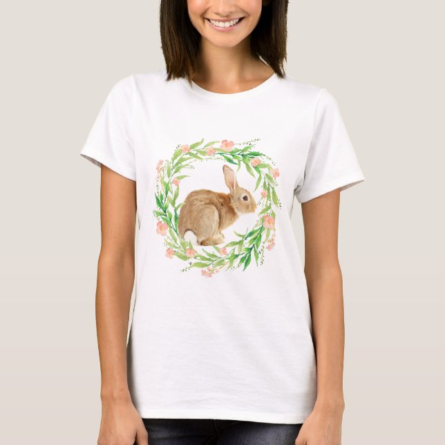 T-shirt Lapin mignon dans la couronne de fleurs (Devant)