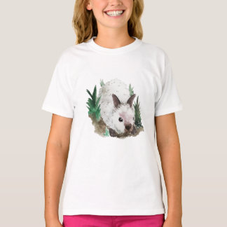 T-shirt Lapin mignon de région boisée de lapin d'aquarelle