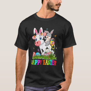T-shirt Lapin mignon montant une vache Œuf de Pâques Lapin