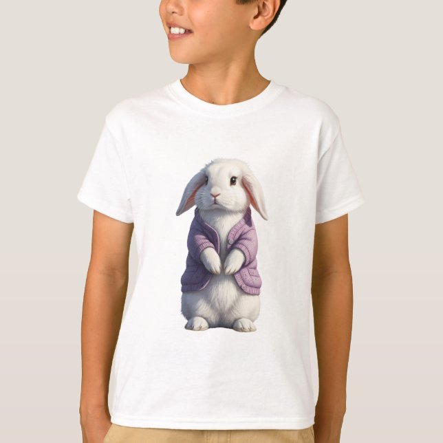 T-shirt Lapin Mignon Portant une Veste Violette Enfants (Devant)