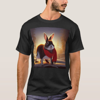T-shirt Lapin Portant Une Écharpe Rouge Pour Noël