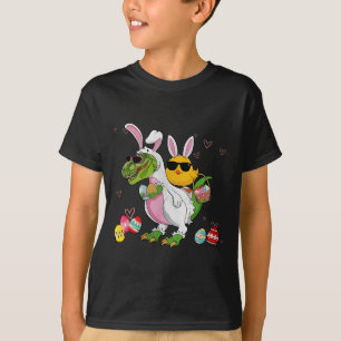 T-shirt Lapin Poule à Cheval sur un Dinosaure T Rex Chasse