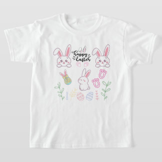 T-shirt lapin rose et blanc "Joyeux Pâques"