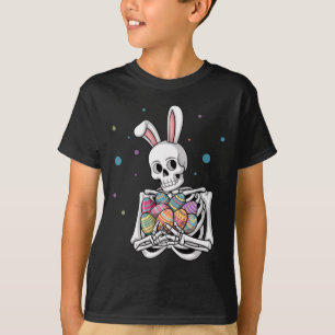 T-shirt Lapin squelette tenant des œufs de Pâques drôle de
