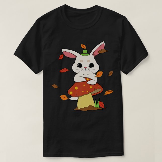 T-shirt Lapin Tombant Feuilles En Champignons D'AutomneT-C (Design devant)