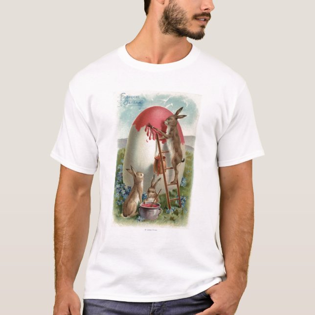 T-shirt Lapins peignant un oeuf (Devant)