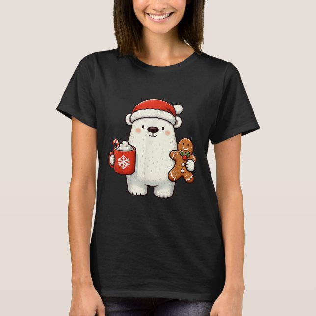 T-shirt Lar Bear Santa Hat Christmas Holiday Xmas Coffee C (Devant)