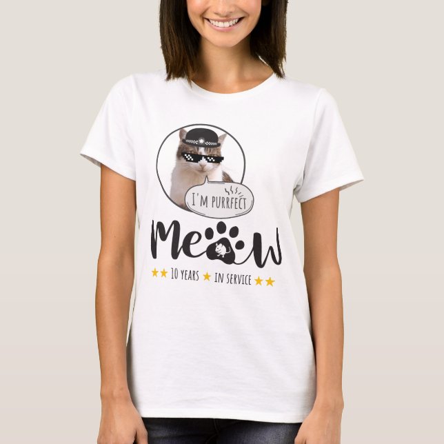 T-shirt Larry Cat 10 ans en service Funny Cat Meme (Devant)