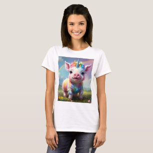 T-shirt L'art acrylique coloré Unicorn Baby Pig,