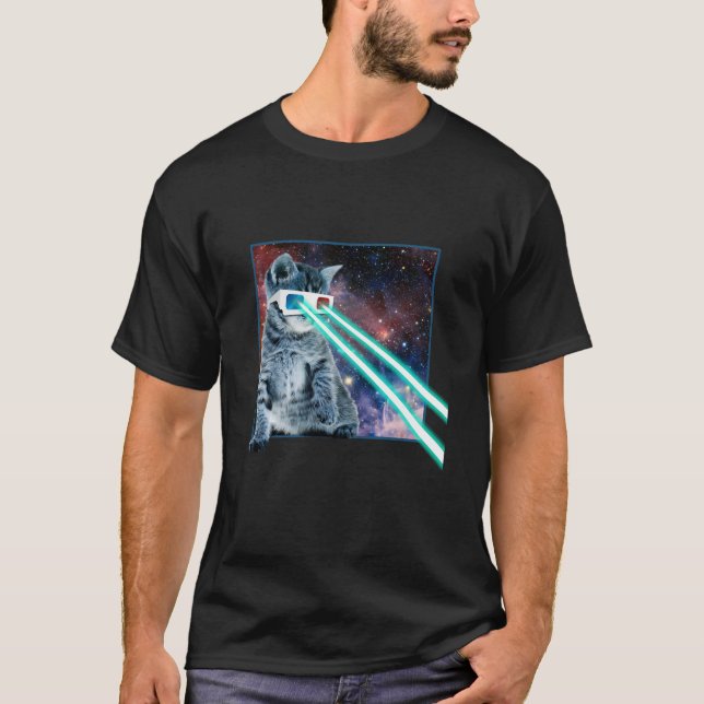 T-shirt Laser Eyes Space Cat Funny Kitty lunettes 3D T Shi (Devant)