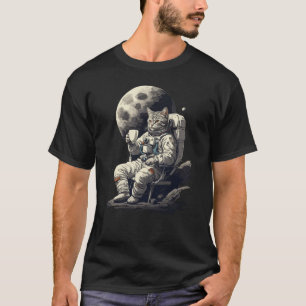 T-shirt L'astronaute Chat ayant une coupe de café