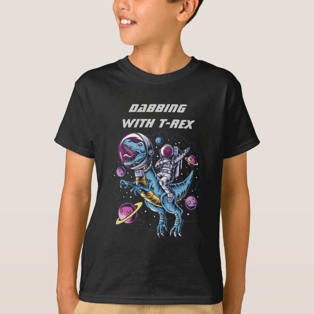 T-shirt L'astronaute Dabbing et Riding T-REX dans l'espace (Devant)
