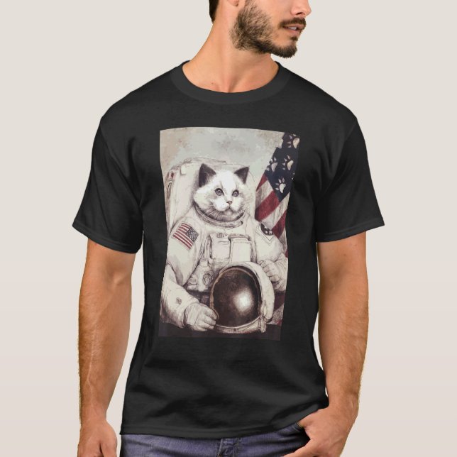 T-shirt L'astronaute de chats patriotique Deep In Space Co (Devant)