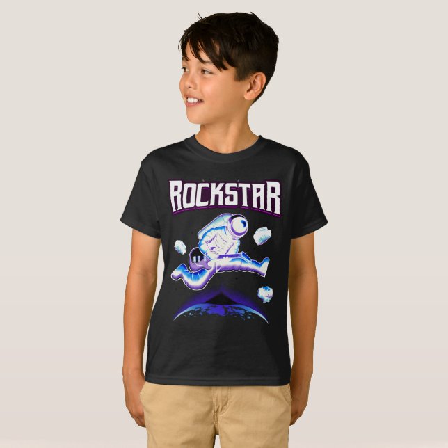 T-shirt L'astronaute Rockstar jouant de la guitare dans l' (Devant entier)