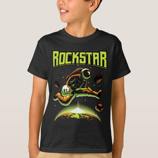 T-shirt L'astronaute Rockstar jouant de la guitare dans l' (Devant)