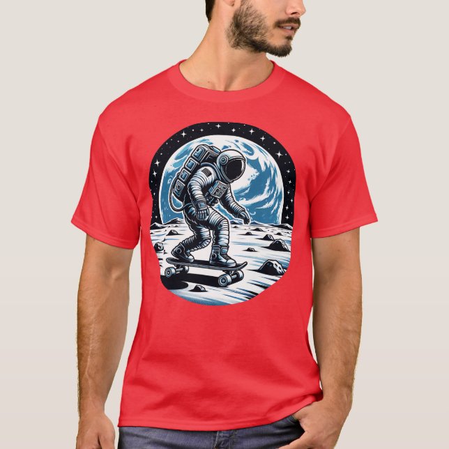 T-shirt L'astronaute Skateboard sur la lune conception cad (Devant)