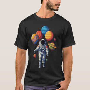 T-shirt L'astronaute tient des ballons planètes pour STEM 