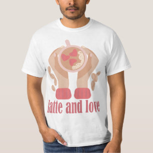 T-shirt Latte et coupe d'amour, mains et café citation T-s