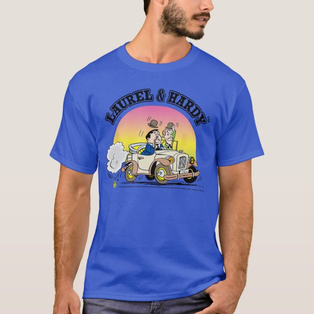 T-shirt Laurel Hardy Comic Book Driving Car funny (Devant)